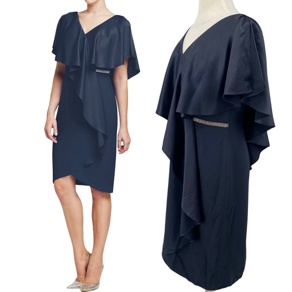 Daymor Couture Ruffled Cocktail Dress Knee Length Satin Embellished 609 Gray 12